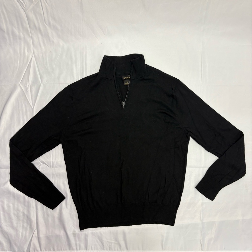 Haggar Mens Large Wool Nylon Blend Quarter Zip Pullover Sweater Sweatshirt
